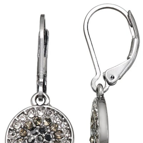 VERA WANG Gunmetal Gray/Clear/Hematite Round Disc Lever Back Earrings**NEW! - Picture 2 of 3